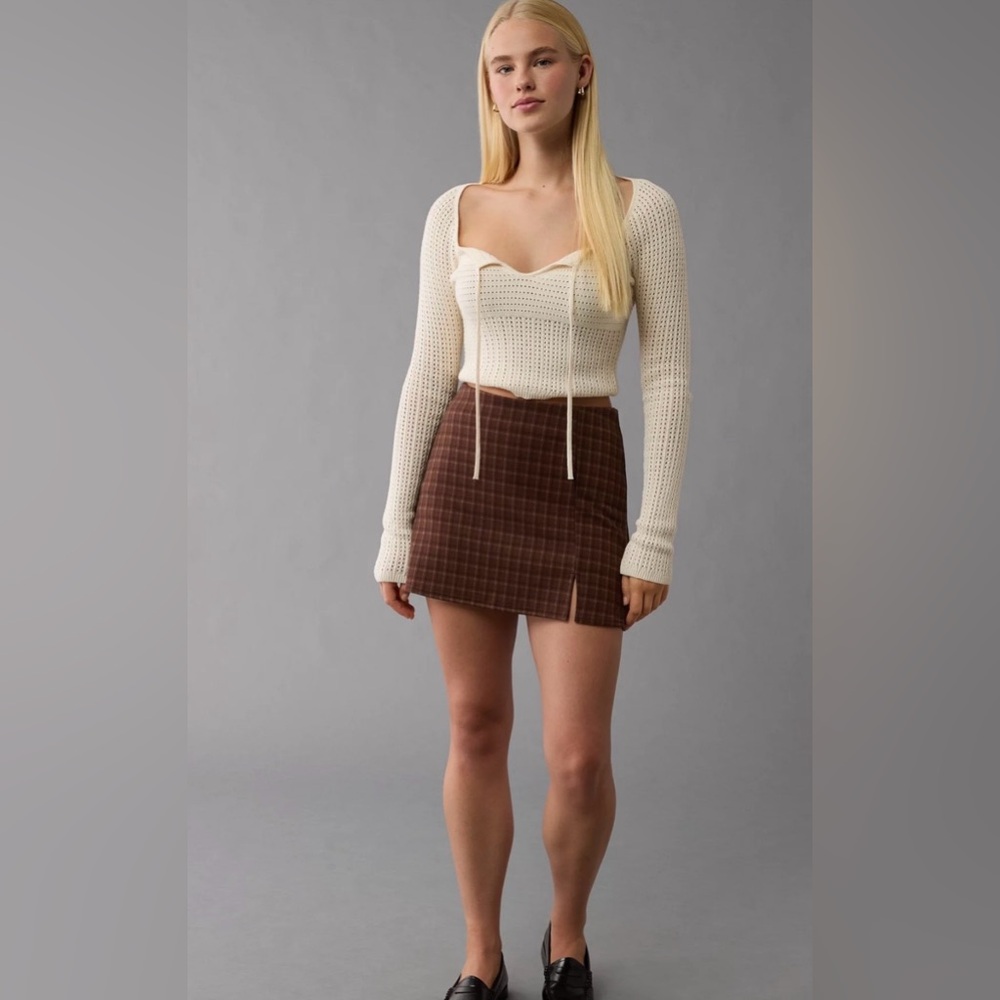 AE IT KNIT PLAID SKORT